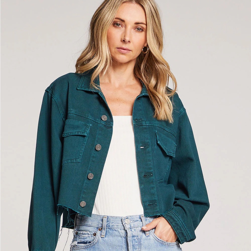 Saltwater Luxe Korin Cropped Denim Jacket - Green - Womens Small